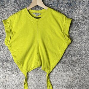 AllSaints Shirt Womens XS Lime‎ Green Tie Hem Dolman Cap Sleeve Asymmetric Top